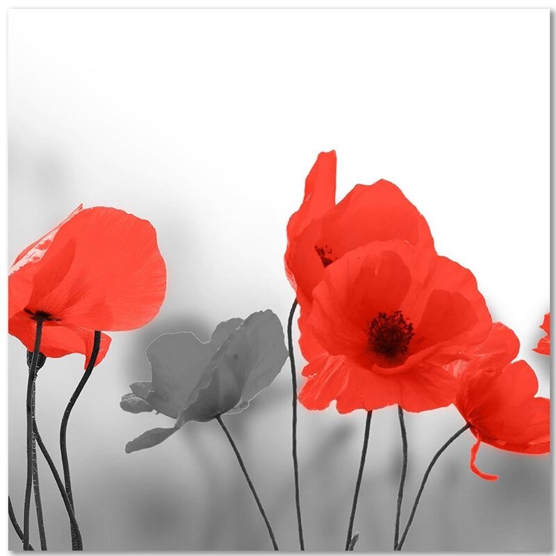 Tableau Red Poppies In Gray