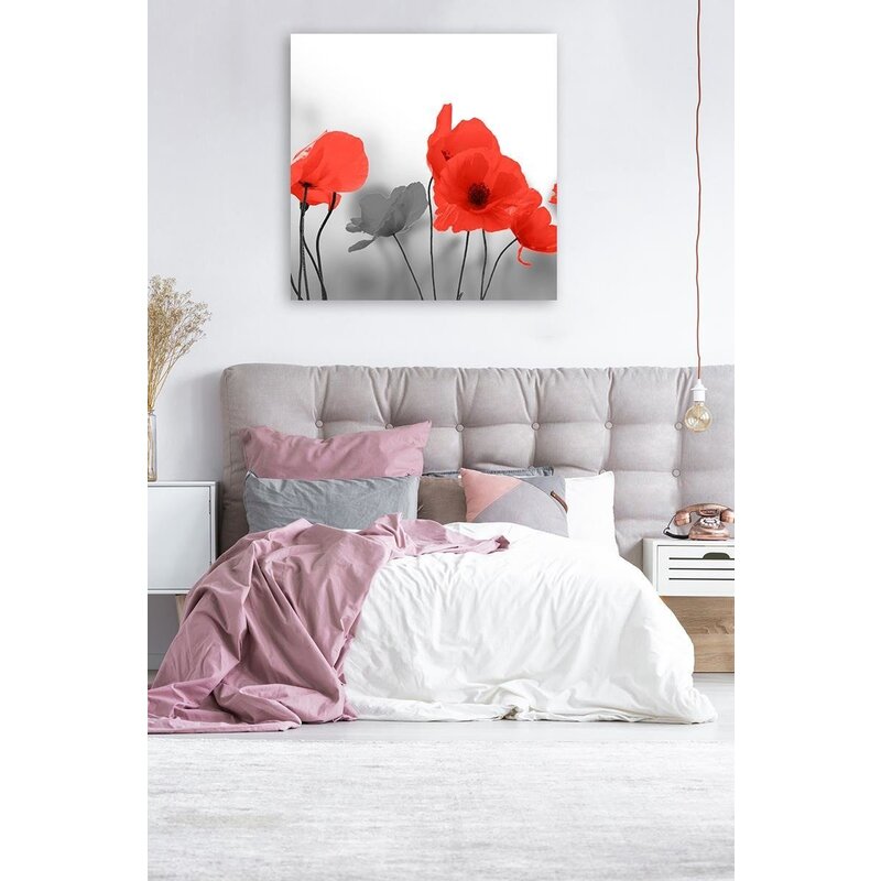 Tableau Red Poppies In Gray