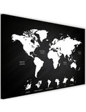 Tableau carte du monde et des continents noir et blanc