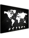 Tableau carte du monde et des continents noir et blanc