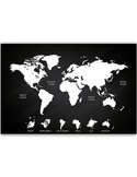 Carte du monde blanche sur fond noir avec continents en miniature