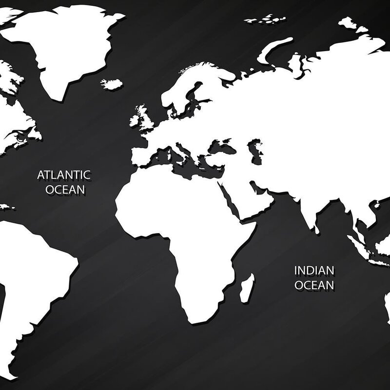 Détail de la carte du monde avec océans Atlantique et Indien