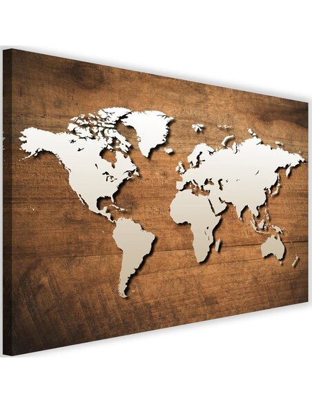 Tableau carte du monde en bois bois, Feeby