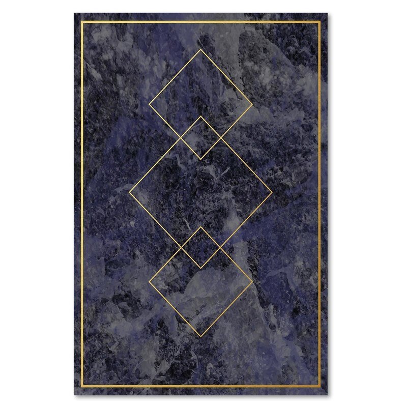 Tableau carrés d'or vu de face, losanges dorés sur fond bleu marbré