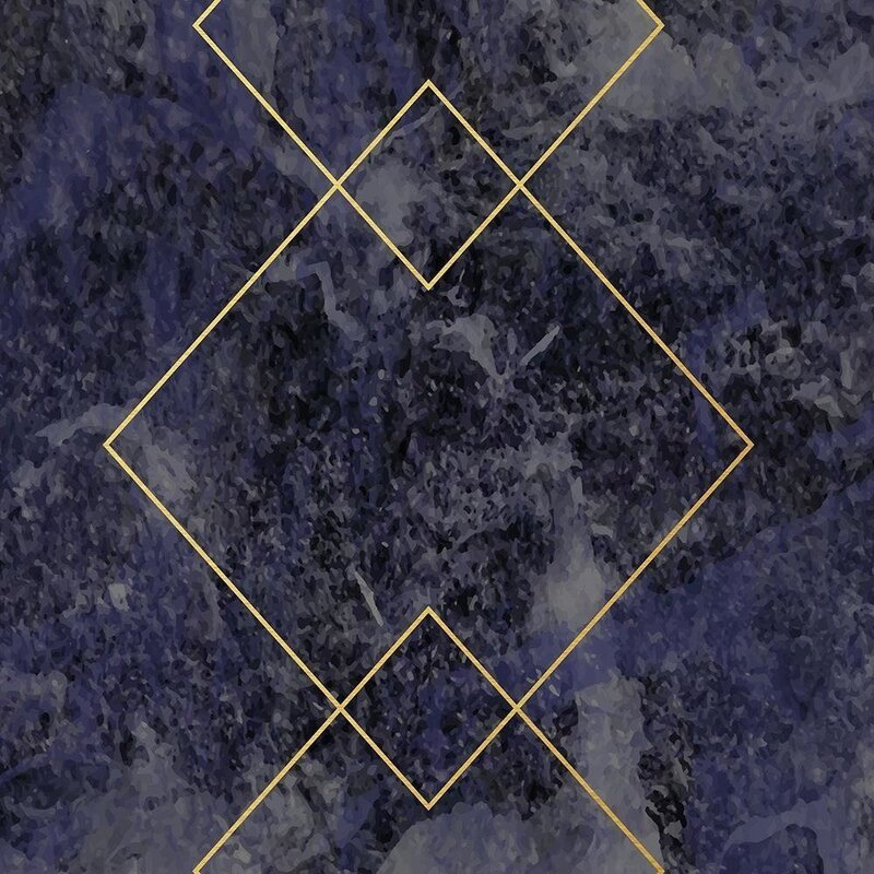 Tableau carrés d'or en gros plan, détail des losanges dorés et de la texture bleue