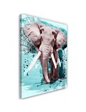 Tableau éléphant aquarelle bleu et rose vu de face et de trois quarts