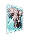 Tableau éléphant aquarelle bleu et rose vu de face et de trois quarts