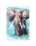 Tableau éléphant aquarelle vu de face sur fond bleu turquoise