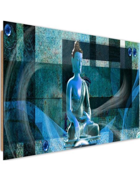 Tableau bois on geometric background Buddha 3