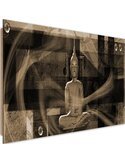 Tableau bois figure of Buddha on geometric background