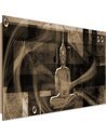 Tableau bois figure of Buddha on geometric background