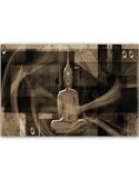 Tableau bois figure of Buddha on geometric background