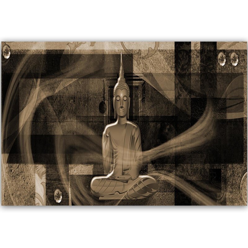 Tableau bois figure of Buddha on geometric background