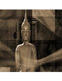 Tableau bois figure of Buddha on geometric background