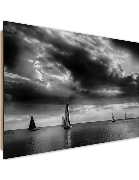 Tableau bois Sailboats at sea 2