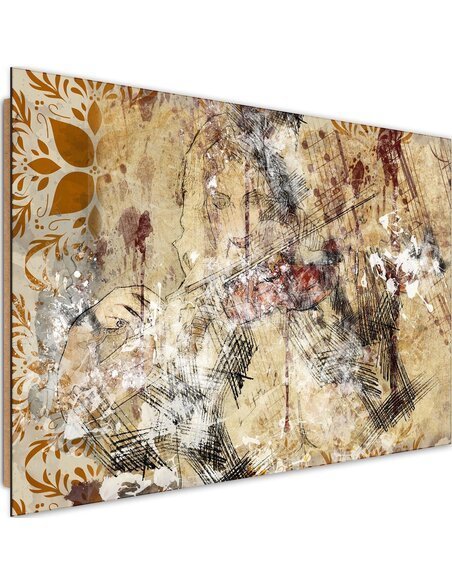 Tableau bois woman with violin abstraction