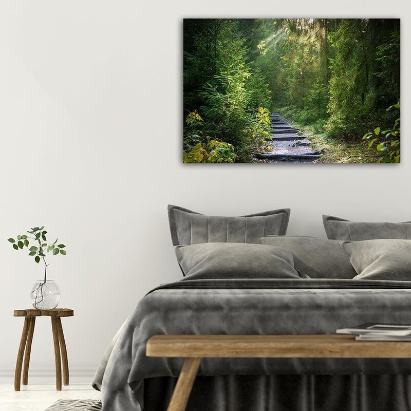 Tableau bois Path in green forest
