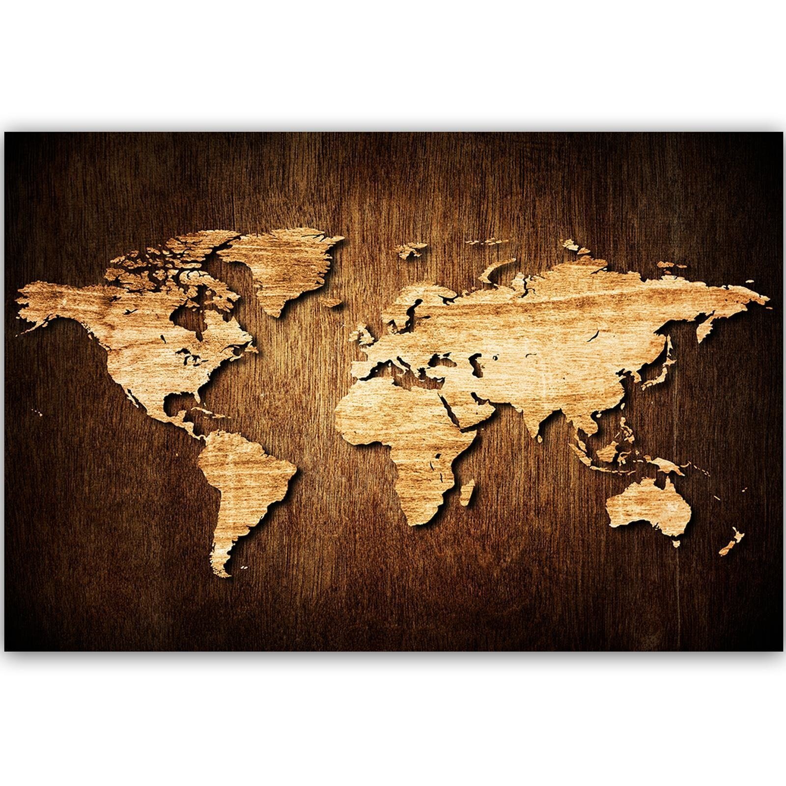 ▷ Tableau Carte du Monde effet bois
