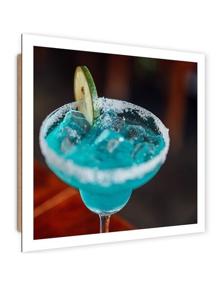 Tableau bois Glass with a blue drink