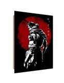 Tableau bois Metal Gear Big Boss rouge et noir, vue de côté avec tranche en bois visible