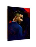Tableau bois football portrait de Dimitri Payet en bleu sur fond sombre et rouge
