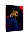 Tableau bois football portrait de Dimitri Payet en bleu sur fond sombre et rouge
