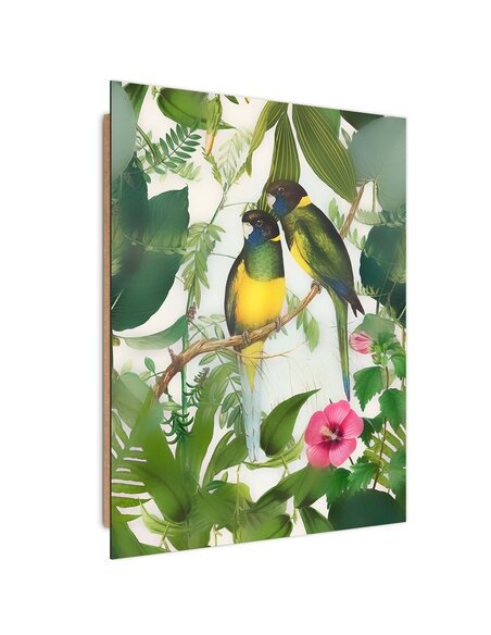 Tableau bois Two parrots