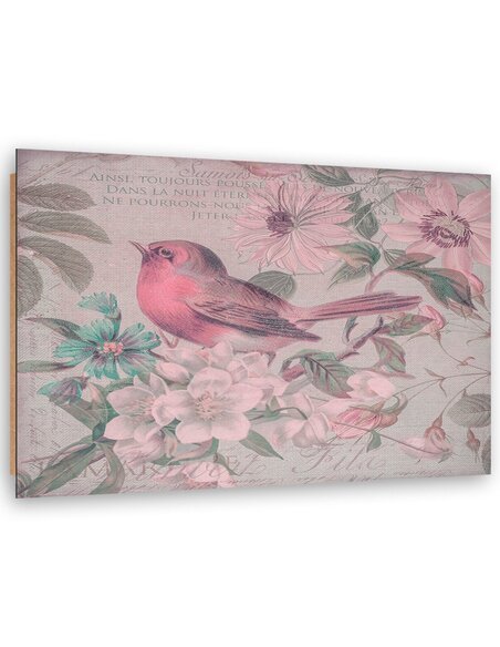 Tableau bois bird and flowers