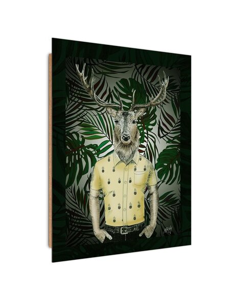 Tableau bois A man with the head of a deer