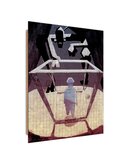 Tableau bois abstraction man in jail