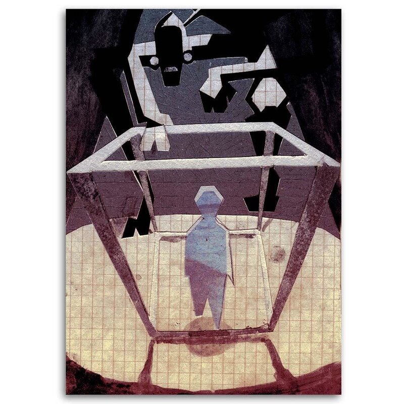Tableau bois abstraction man in jail