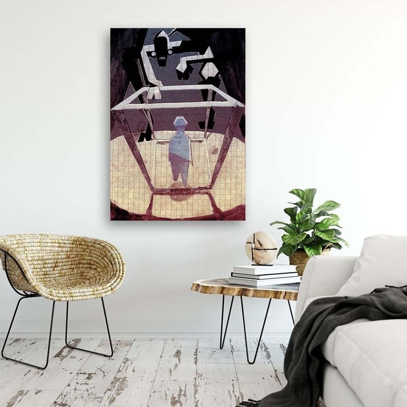 Tableau bois abstraction man in jail