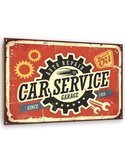 Tableau bois retro service de voiture rouge