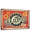 Tableau bois retro service de voiture rouge