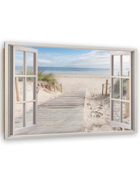 Tableau bois window path to the beach