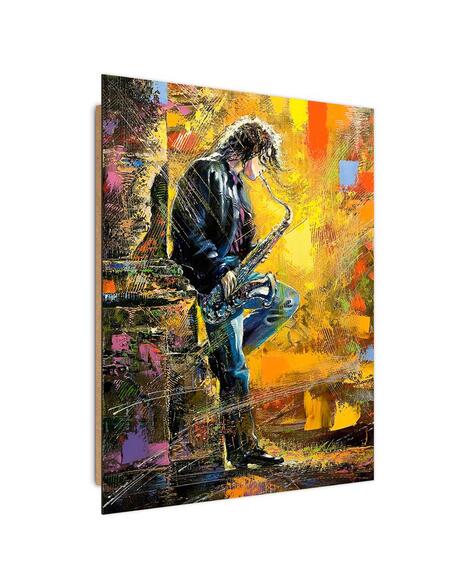 Tableau bois saxophone musician abstraction