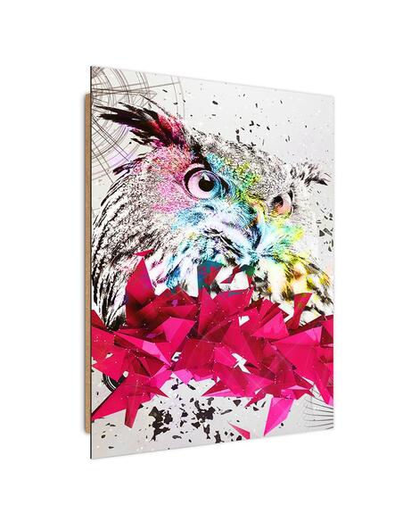 Tableau bois owl pink geometry