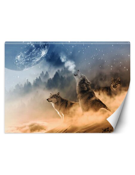 Papier peint loups hurlantsL | Feeby | Bleu