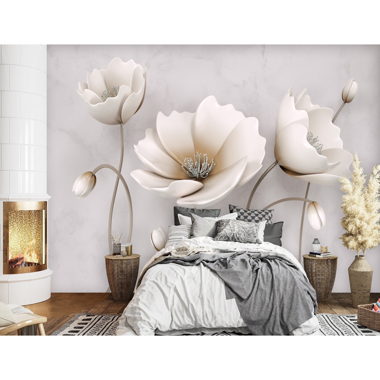 Papier Peint Adhésif 3D Fleurs H626 – Amovible, Mural, Sinsin, Déco Tendance !