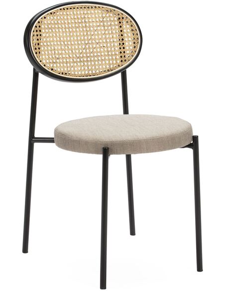 Chaise 44x53x83 Métal Noir/Rotin Naturel/Toile Gris