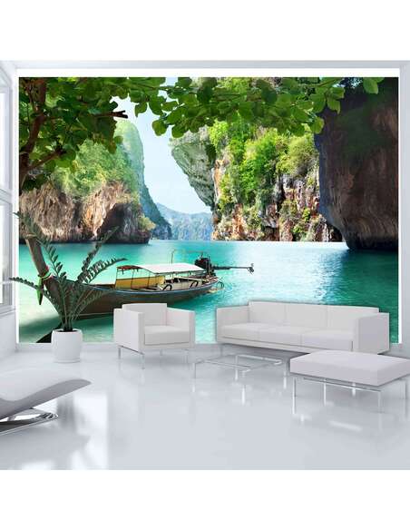 Papier peint adhésif Bateau désolé | Artgeist | Turquoise, brun, vert