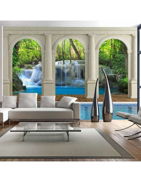 Papier peint adhésif Terre asile | Artgeist | Bleu, beige, vert, brun