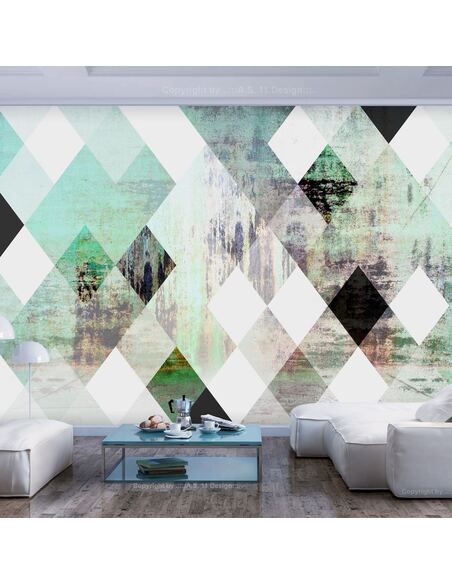 Papier peint adhésif Échiquier rhombique | Artgeist | Blanc, vert, noir