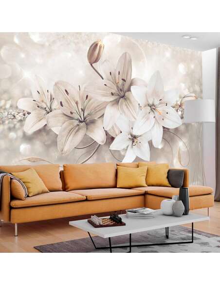 Papier peint adhésif Lys de diamant | Artgeist | Beige, gris, blanc