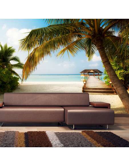 Papier peint adhésif Plage paradisiaque | Artgeist | Beige, bleu, vert, blanc