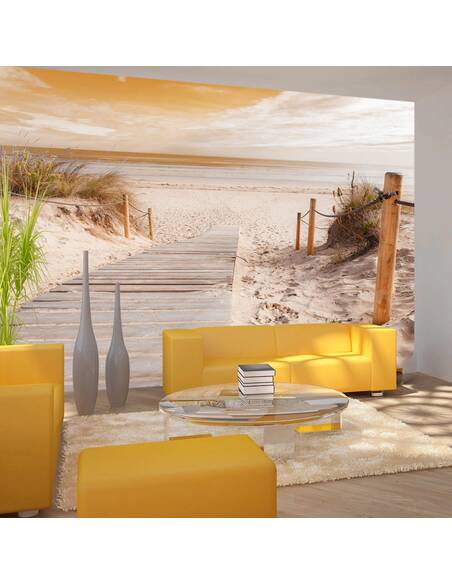 Papier peint adhésif Sur la plage sépia | Artgeist | Beige, orange, blanc, brun