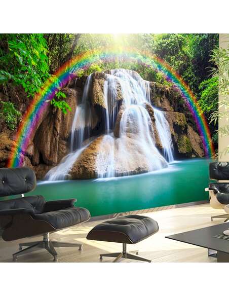 Papier peint adhésif Cascade des souhaits exaucés | Artgeist | Vert, brun, blanc, jaune