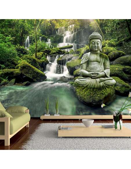 Papier peint adhésif Cascade de l’harmonie | Artgeist | Vert, blanc