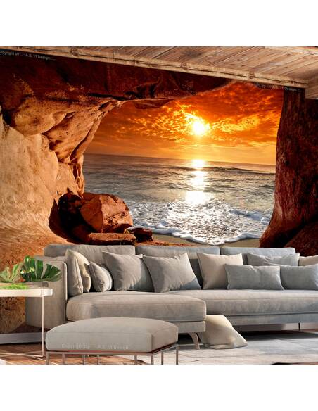 Papier peint adhésif Sortie de la grotte | Artgeist | Brun, beige, orange, blanc