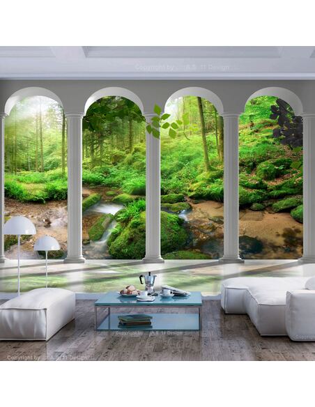 Papier peint adhésif Piliers et forêt | Artgeist | Vert, gris, brun